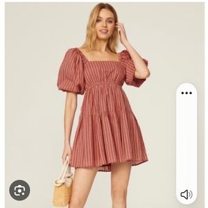 MinkPink Striped Red Puff Sleeve Dress. Size L